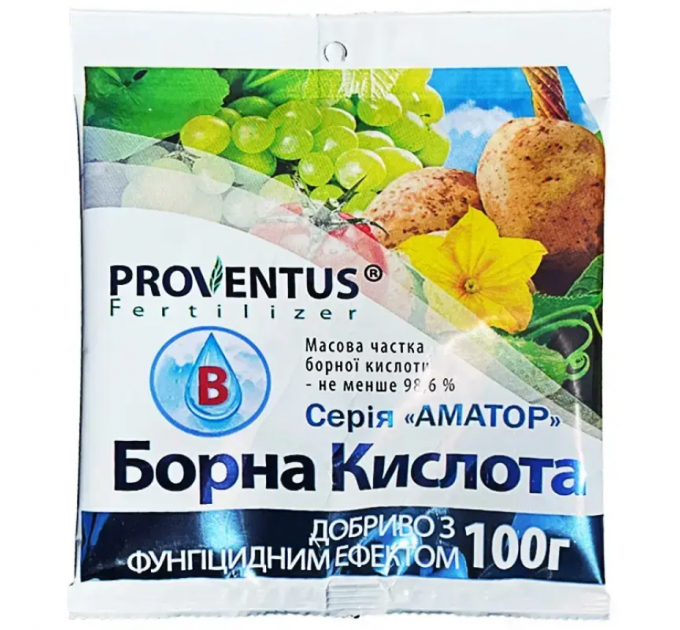 Добриво "Борна кислота" (100 г) для томатів, полуниці, огірків, перцю, від "Proventus", Україна